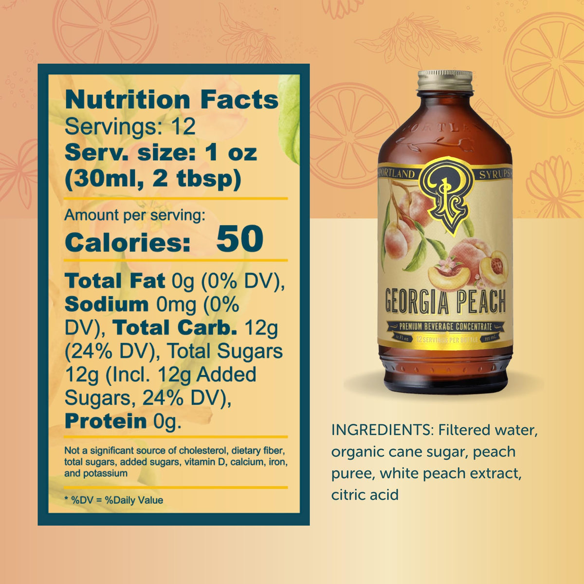 Portland Syrups Georgia Peach Syrup enriches cocktails with real peach flavor.