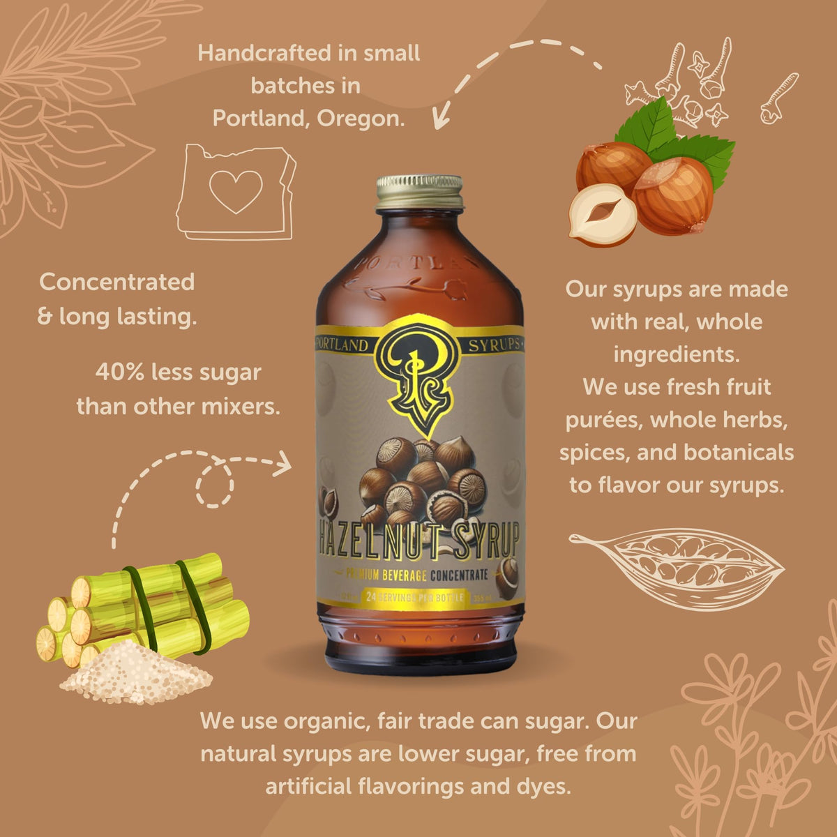 Portland Syrups Hazelnut Syrup macchiato polish with velvety sweetness and hazelnut aroma.