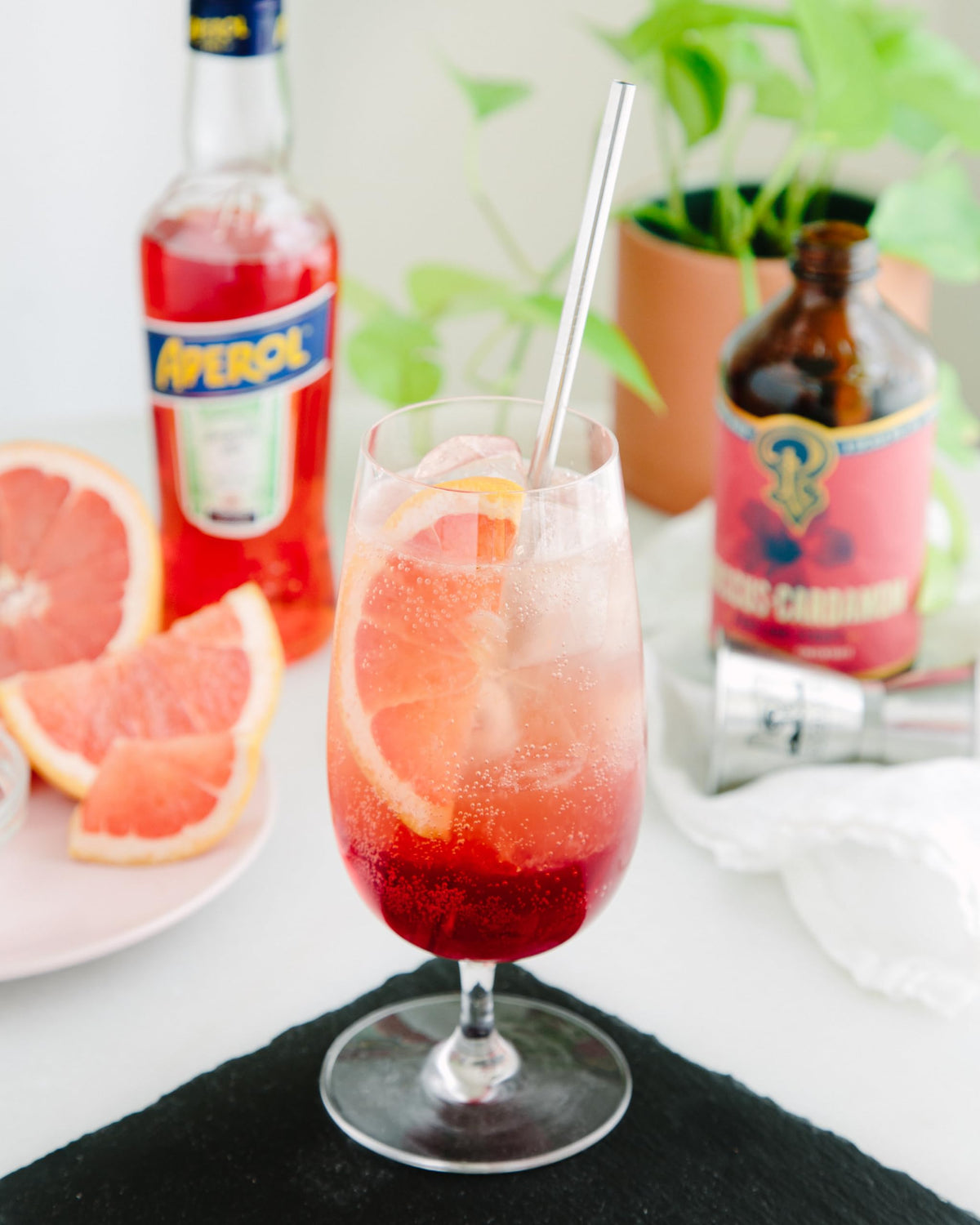 Cocktail with Portland Syrups Hibiscus Cardamom and champagne or tequila.