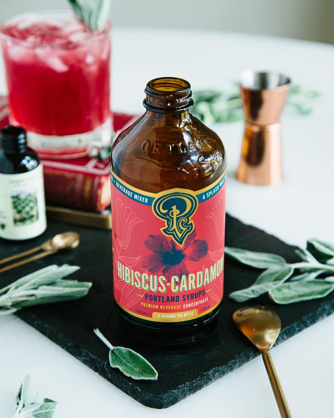 Portland Syrups Hibiscus Cardamom coffee drink adds a subtle floral lift