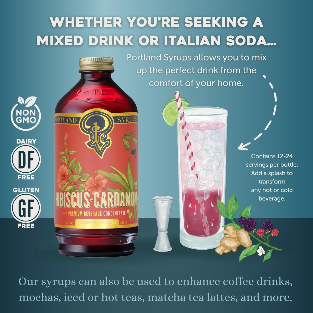 Portland Syrups Hibiscus Cardamom pour releasing fragrant spice for gin or vodka.