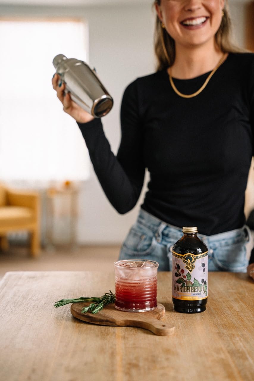 Portland Syrups Marionberry Syrup label closeup emphasizes artisanal craft