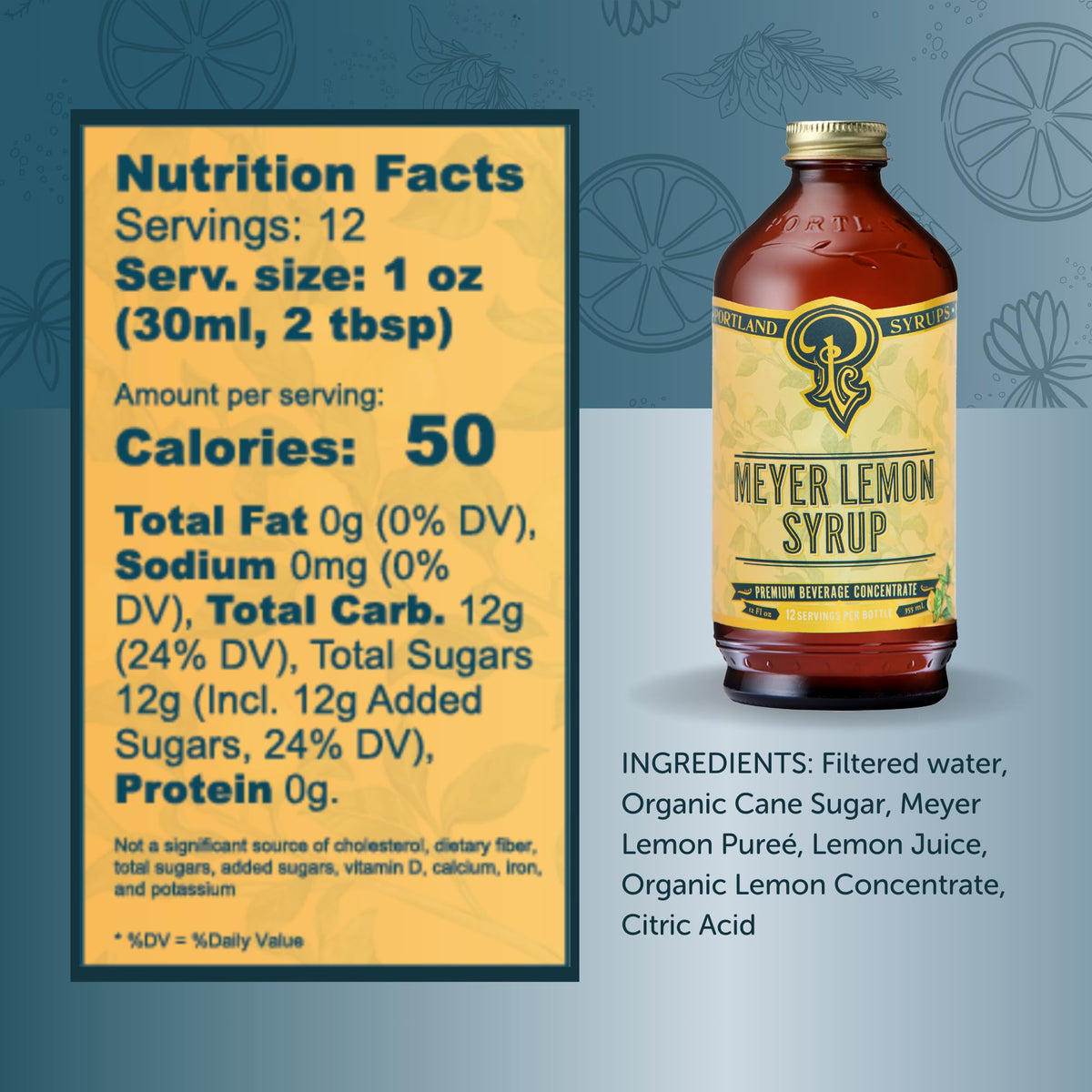 Meyer Lemon Syrup in a glass elevates tea, soda, or cocktails with aroma