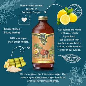 Portland Syrups Passion Fruit Citrus bottle label communicates premium, small-batch craft.