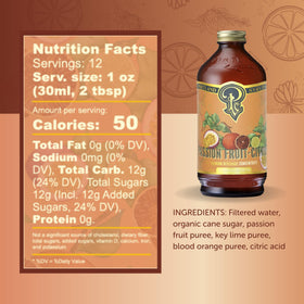 Portland Syrups Passion Fruit Citrus ingredients close-up conveys natural, artisanal quality.