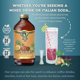 Portland Syrups Passion Fruit Citrus pour highlights bright sweetness for mixed drinks.