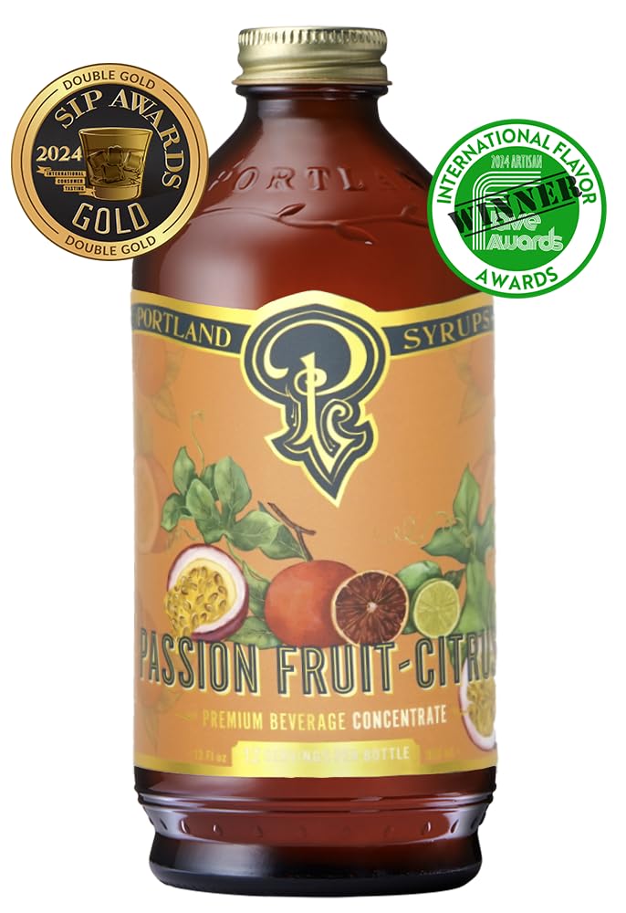Portland Syrups Passion Fruit Citrus sparkling water pairing suggests refreshing finish.