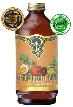 Portland Syrups Passion Fruit Citrus sparkling water pairing suggests refreshing finish.