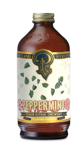 Portland Syrups Peppermint Syrup bottle pour enhances hot and cold drinks.