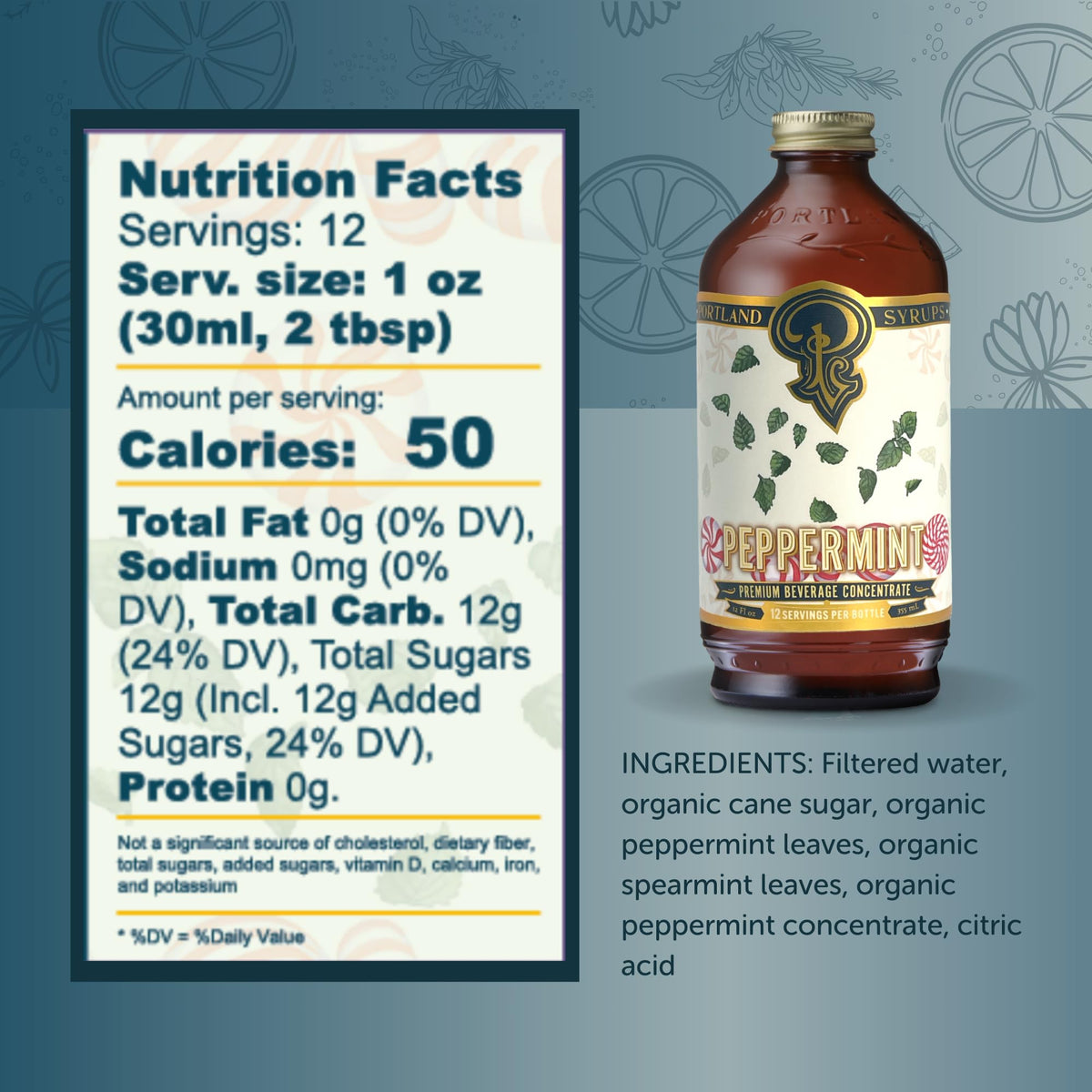 Portland Syrups Peppermint Syrup ideal for festive cocktails and mocktails.