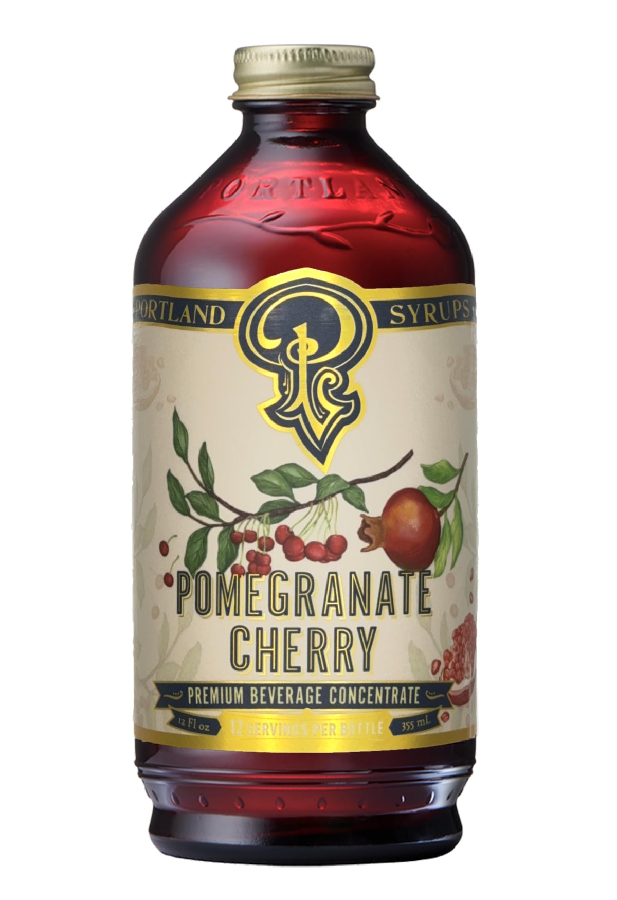 Portland Syrups Pomegranate Cherry syrup bottle ready for cocktails.