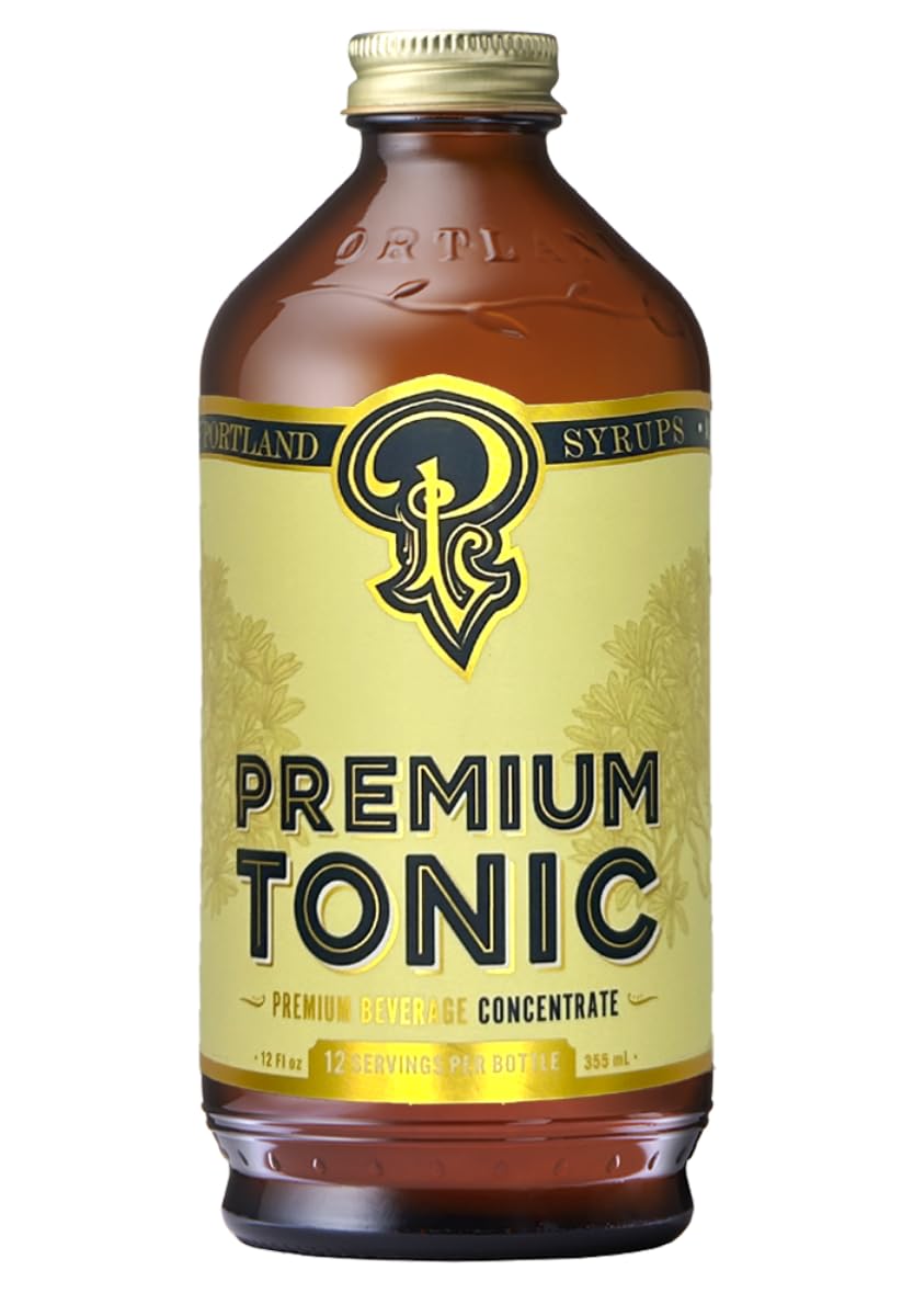 Portland Syrups Premium Tonic bottle pour reveals crisp, refreshing flavor for cocktails.