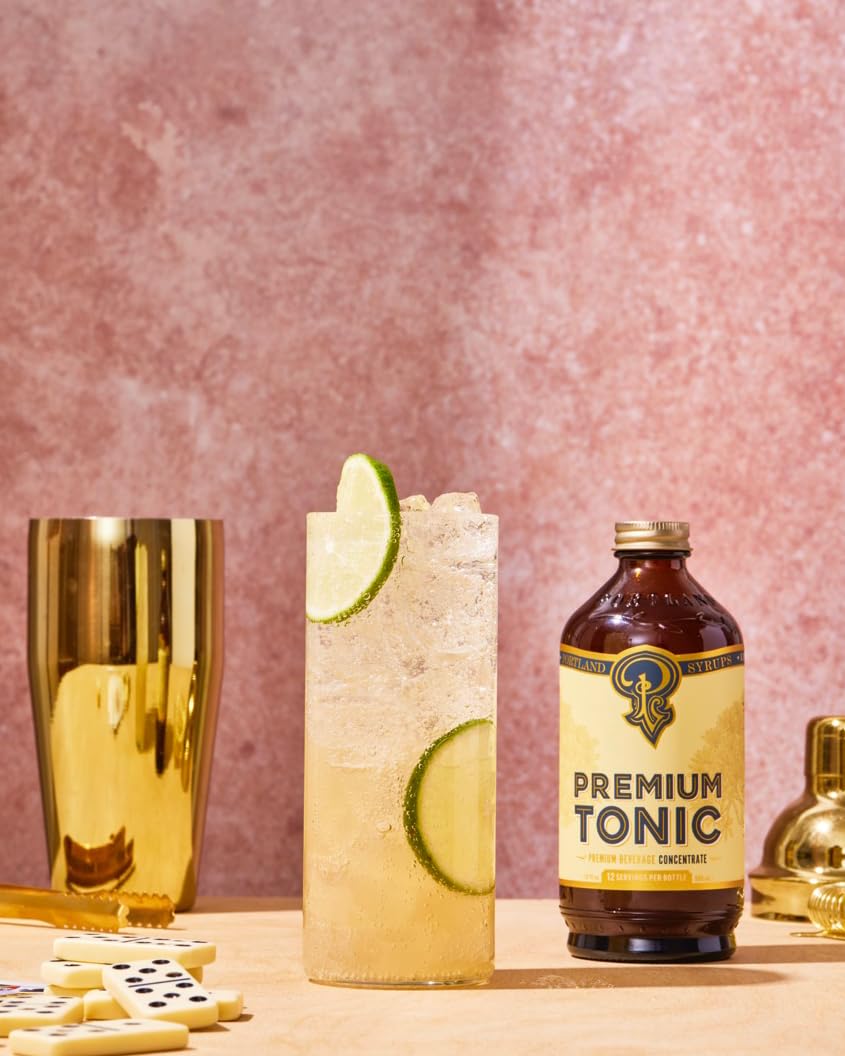 Portland Syrups Premium Tonic ingredients closeup emphasizes natural, hand-brewed quality.