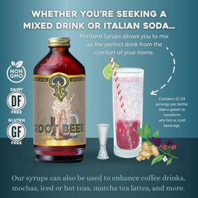 Portland Syrups Root Beer Syrup poured into a glass with sparkling water