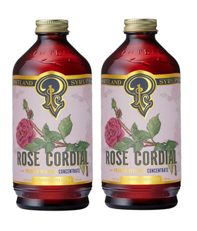 Portland Syrups Rose Cordial bottle elevates cocktails with rose floral notes.
