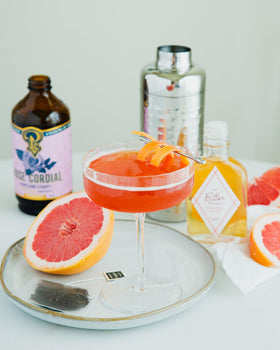 P Portland Syrups Rose Cordial cocktail idea image suggests floral beverages
