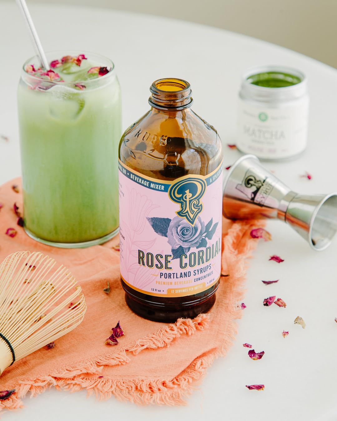 P Portland Syrups Rose Cordial packaging front highlights artisanal craftsmanship
