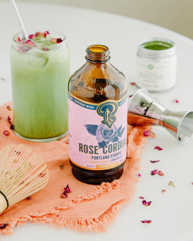 P Portland Syrups Rose Cordial packaging front highlights artisanal craftsmanship