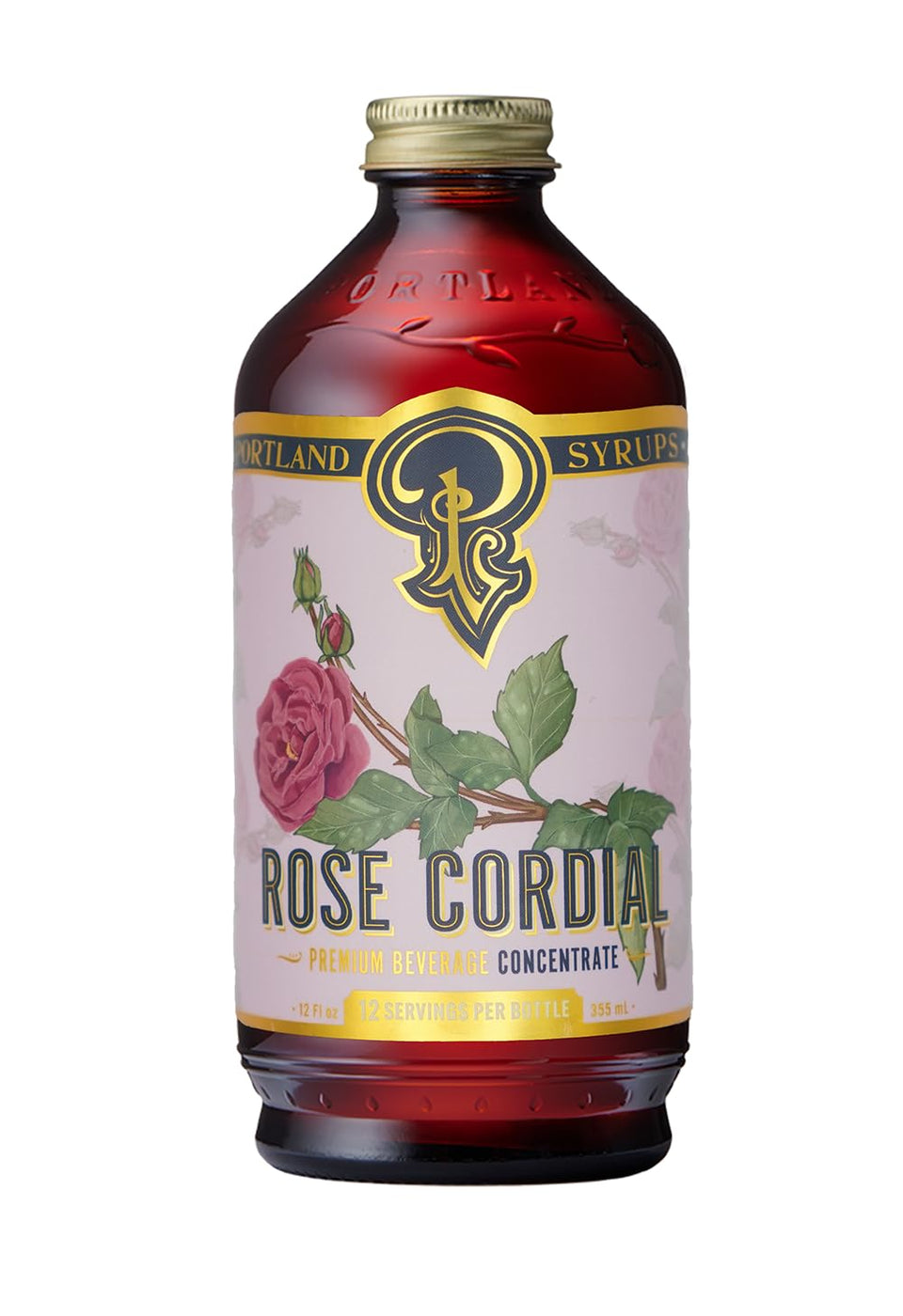 P Portland Syrups Rose Cordial Syrup bottle showcases floral aroma for cocktails