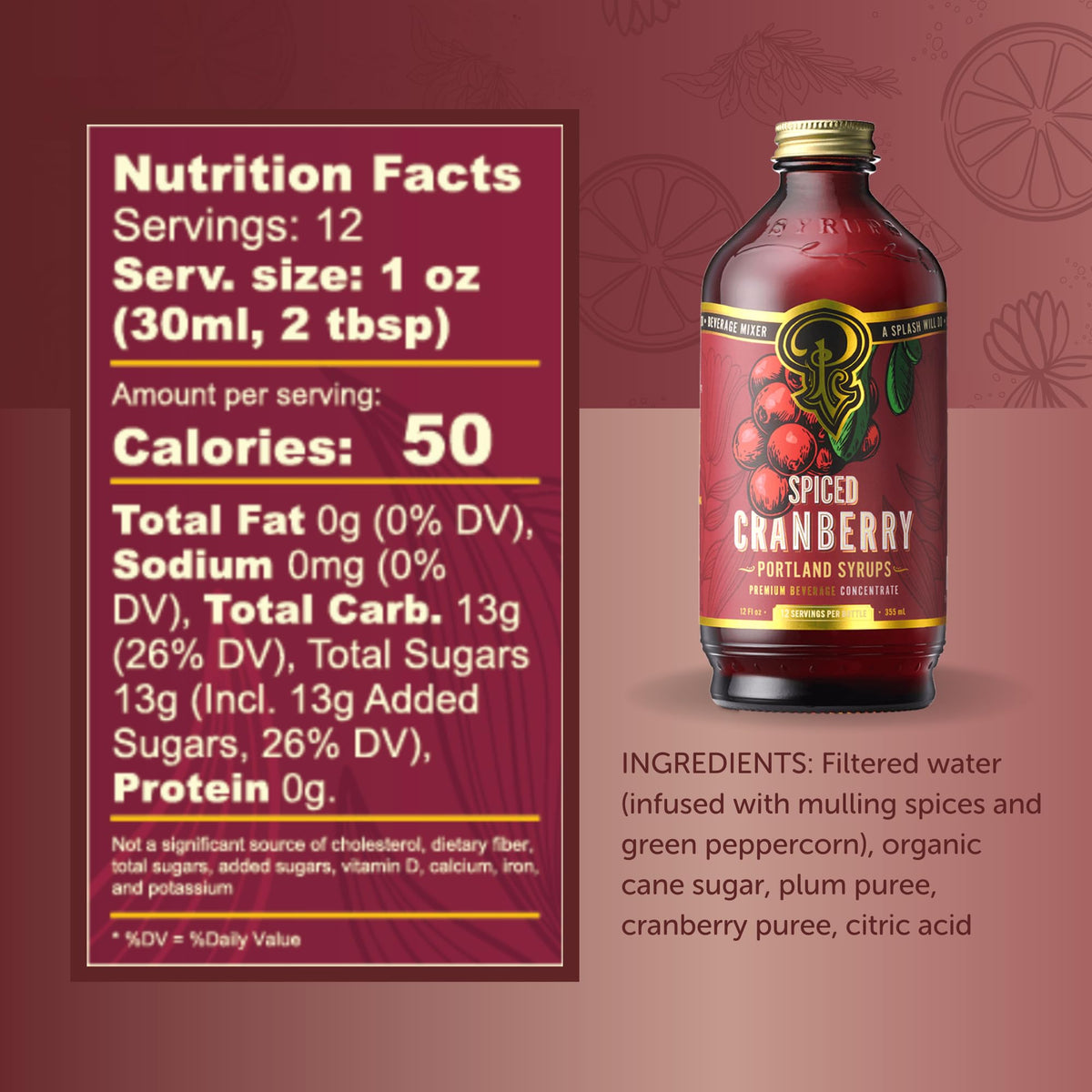 Portland Syrups Spiced Cranberry Syrup packaging showcases small-batch care