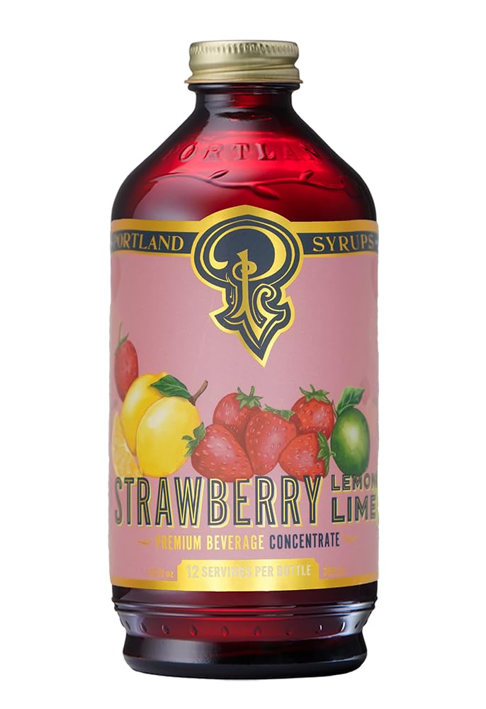 Portland Syrups Strawberry Lemon-Lime syrup bottle highlighting fresh fruit flavors ideal for cocktails.