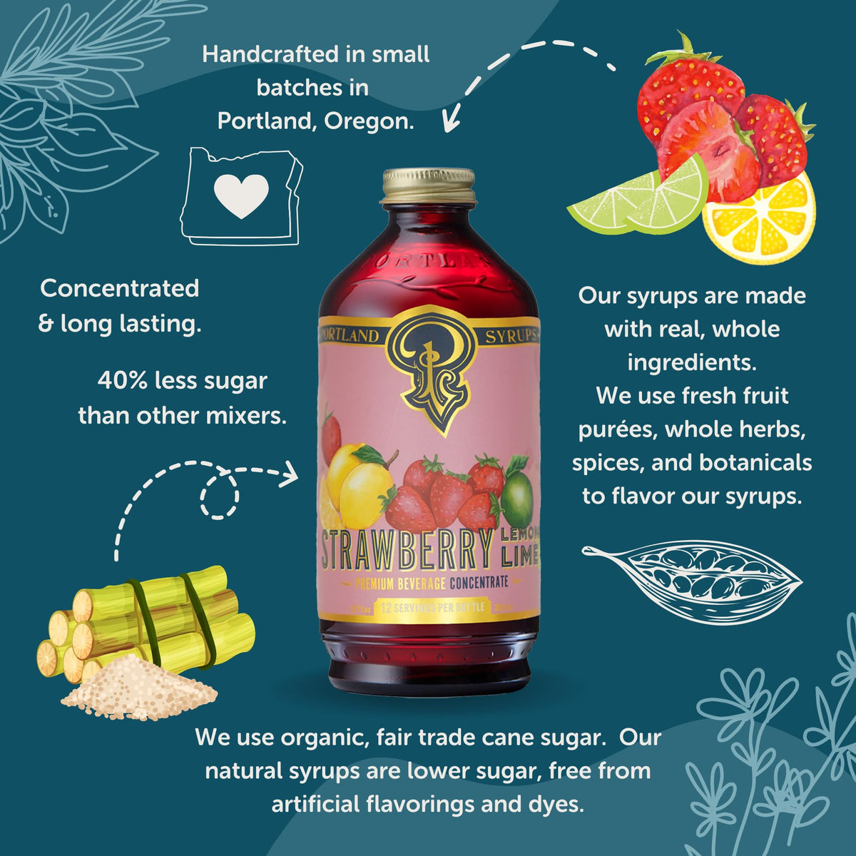 Portland Syrups label close-up emphasizes handcrafted, small-batch quality.