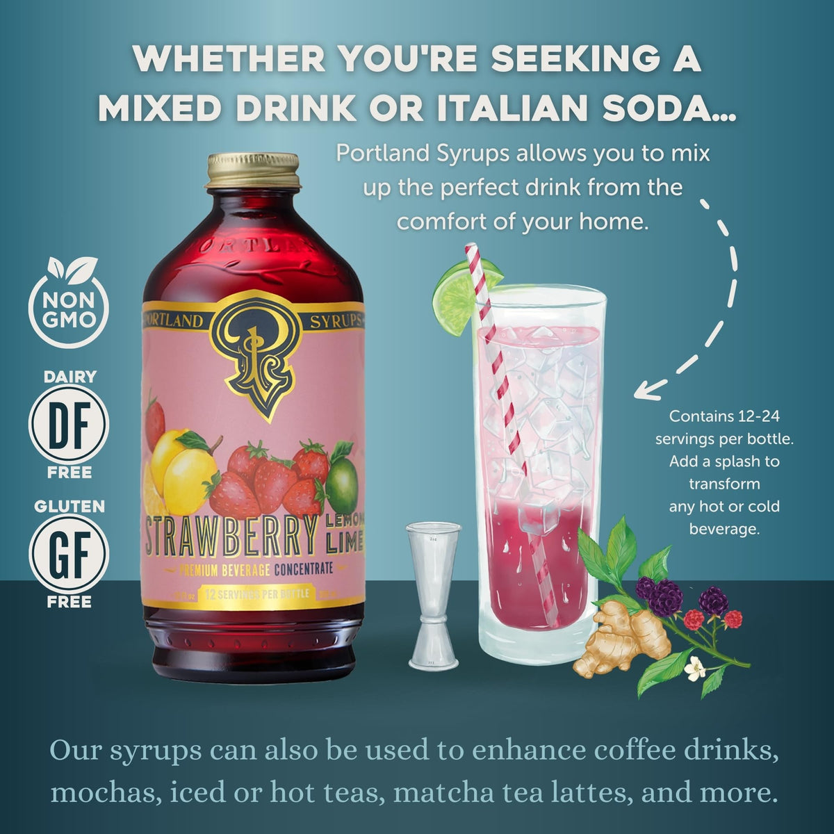 Portland Syrups strawberry-lemon-lime syrup pour ready for refreshing drinks.