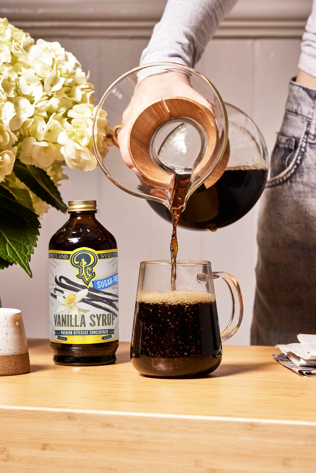 Dessert topped with Portland Syrups Sugar-Free Vanilla for a sugar-free indulgence.