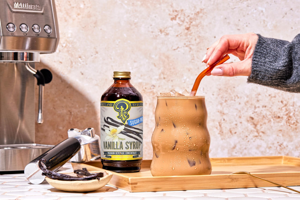 Iced tea glass with Portland Syrups Sugar-Free Vanilla adding a smooth vanilla note.