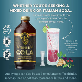 True Cola label emphasizes small-batch, all-natural ingredients for a premium mixer.