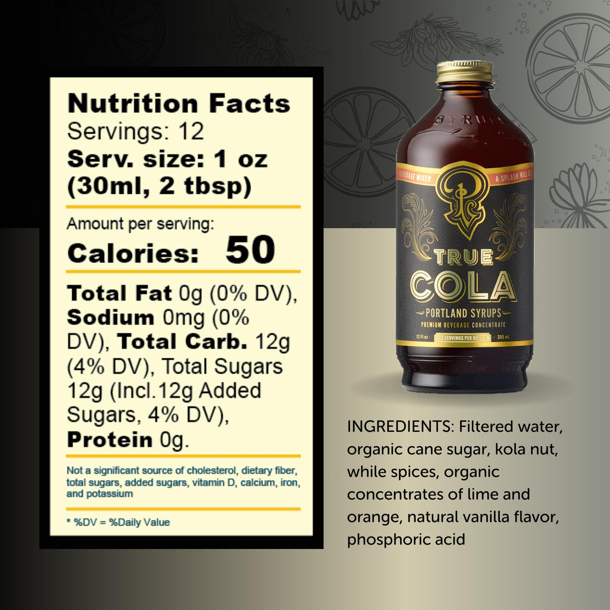 Retail shelf with Portland Syrups True Cola invites discovery of a lower-sugar mixer.