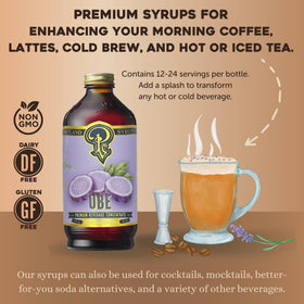 Portland Syrups Ube Syrup in a glass with cocktail highlights vibrant hue