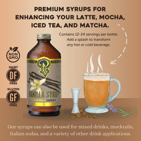 Portland Syrups Vanilla Syrup being poured into a cup of coffee.