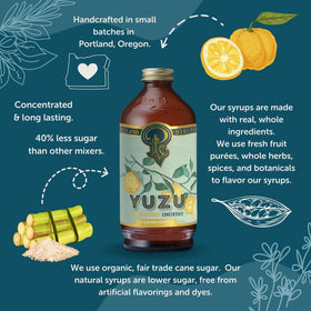 Portland Syrups Yuzu syrup tea cup suggesting refreshing hot or iced tea.