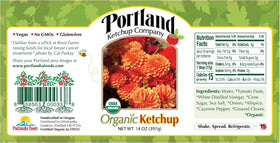 Portlandia Foods ketchup bottle front view highlighting bold tomato flavor and organic quality