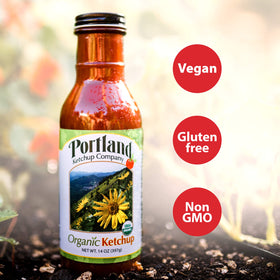 Portlandia Foods ketchup pack of 3 emphasizing sustainable sourcing and family-friendly ingredients