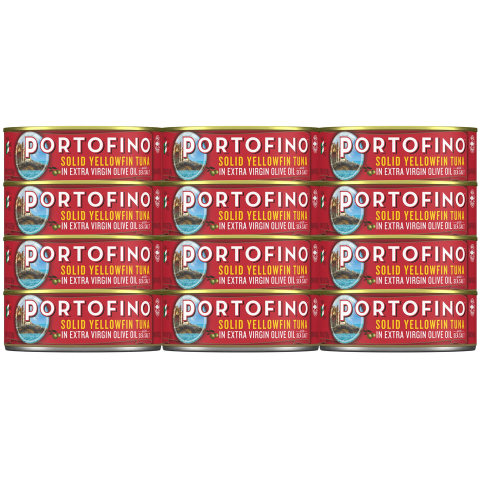 Portofino yellowfin tuna in olive oil pack shot with glossy oil and tender chunks