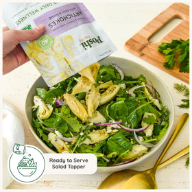 Poshi vegan non-GMO artichoke-hearts, convenient plant-based option.