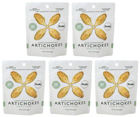 Poshi artichokes marinated snack pack: gluten-free, non-GMO, ideal for on-the-go healthy bites.