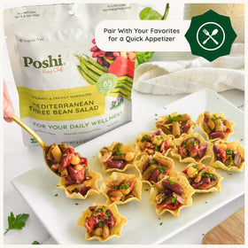 POSHI Mediterranean bean blend in zipper-seal pouch for fresh grab-and-go meals
