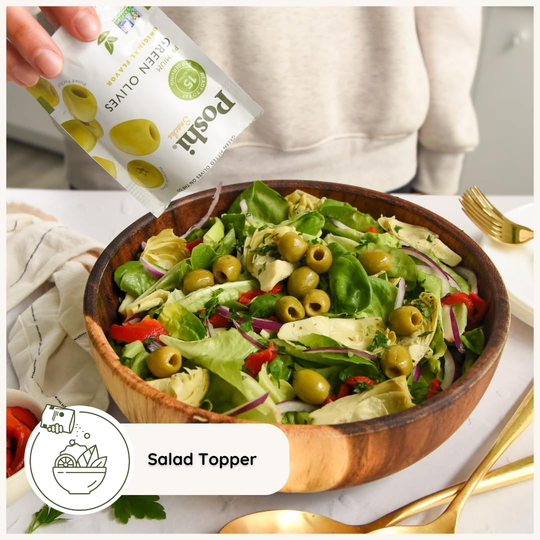 Zipper-seal Poshi pack keeps olives fresh during travel or daily use.
