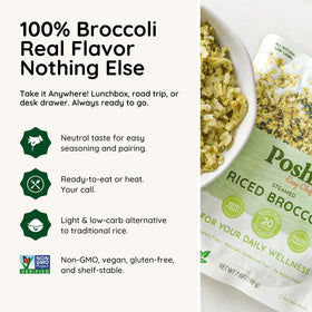 Poshi Low-Carb Low-Calorie Broccoli Rice serving as a balanced base