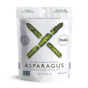 POSHI marinated asparagus snack pack front view for on-the-go flavor.