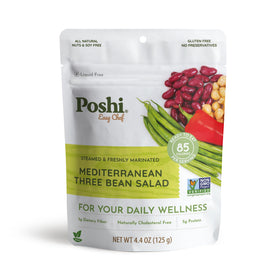 POSHI Mediterranean Three Bean Salad pouch ready to eat on the go with protein