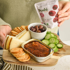 Poshi Zip-seal pouch keeps olives fresh during travel.