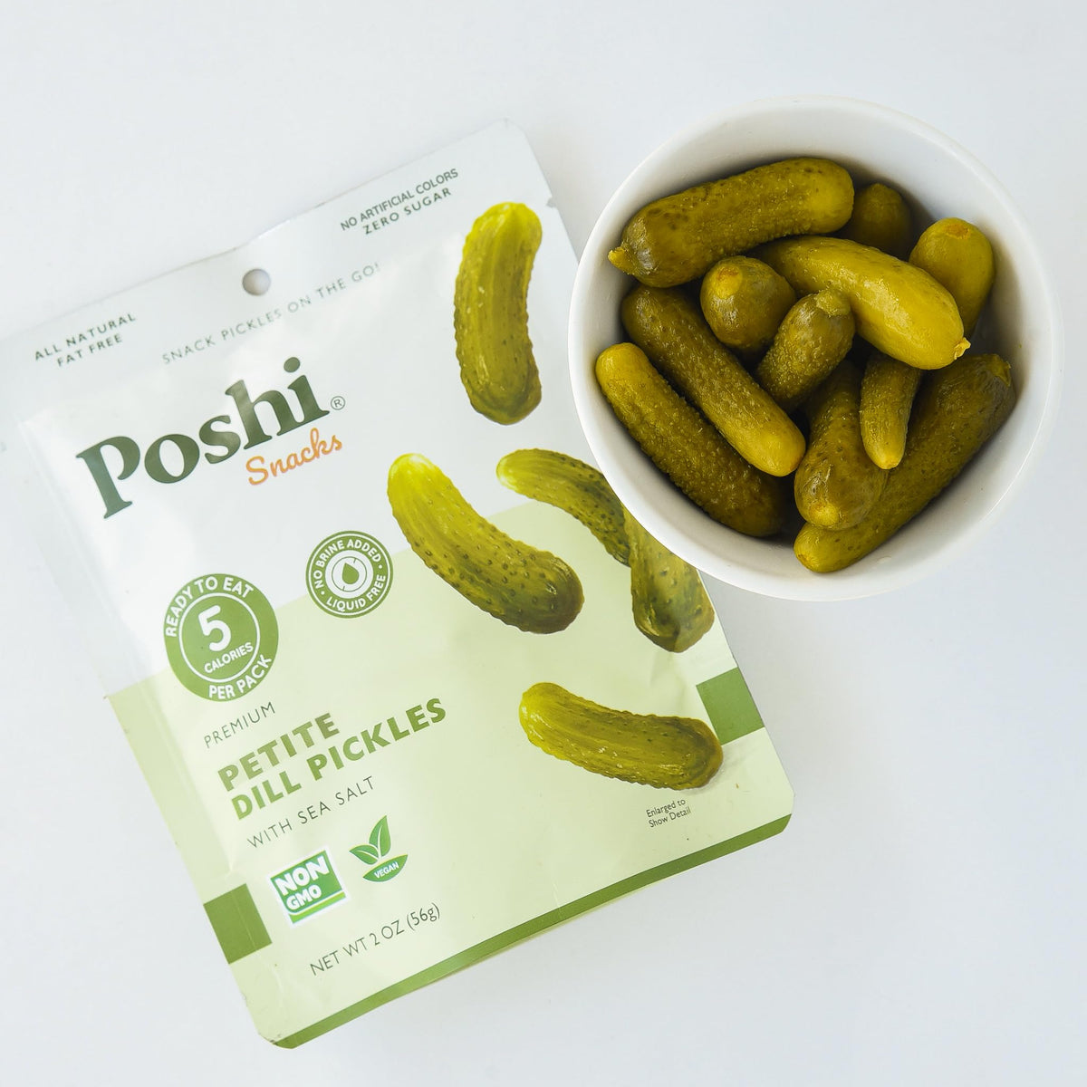 Poshi Petite Dill Pickles close-up reveals crisp texture and tangy flavor