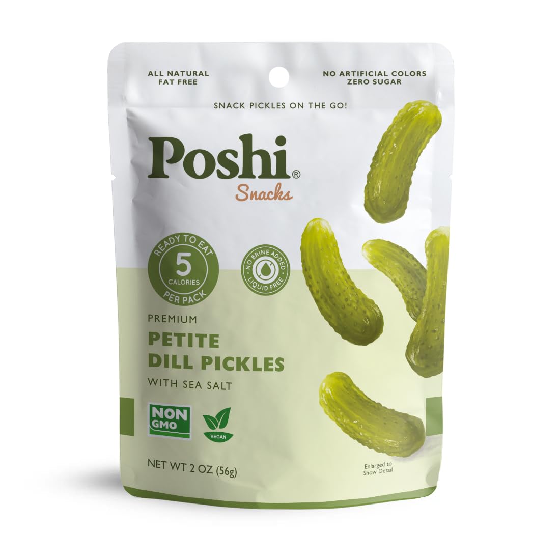 Poshi Petite Dill Pickles in a sea-salt pouch for on-the-go snacking