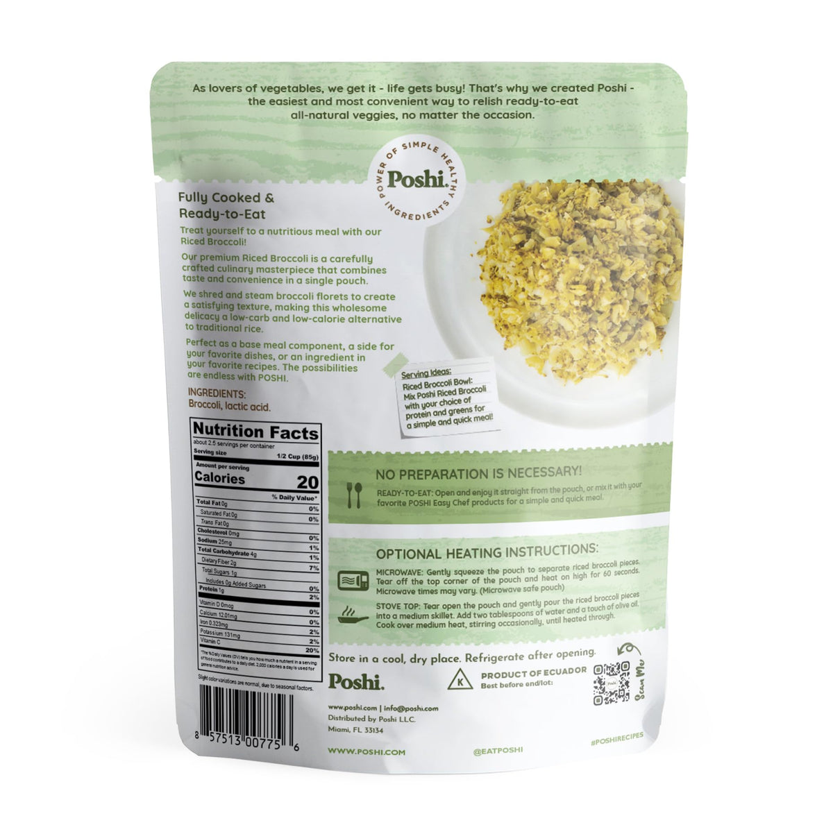 Poshi Ready-to-Eat Broccoli Pouch for quick nutritious meals on the go