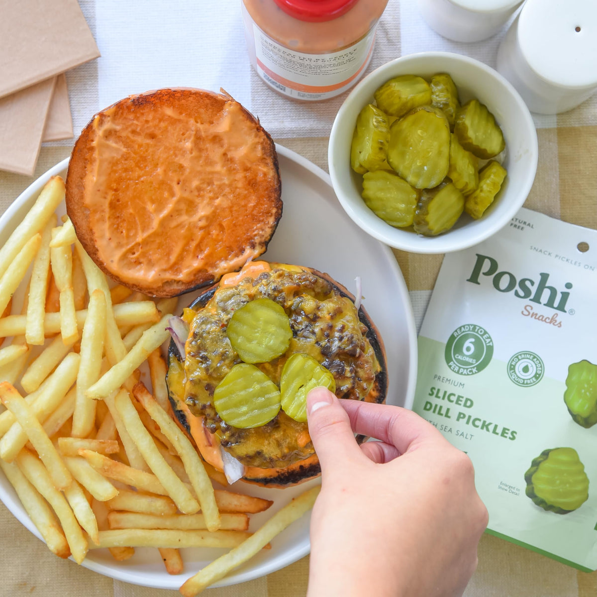 Poshi six calories per pack dill pickles for a light option