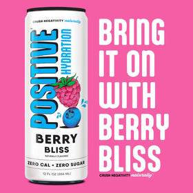 Positive Hydration Berry Bliss 12-pack wall display emphasizes convenient daily hydration.